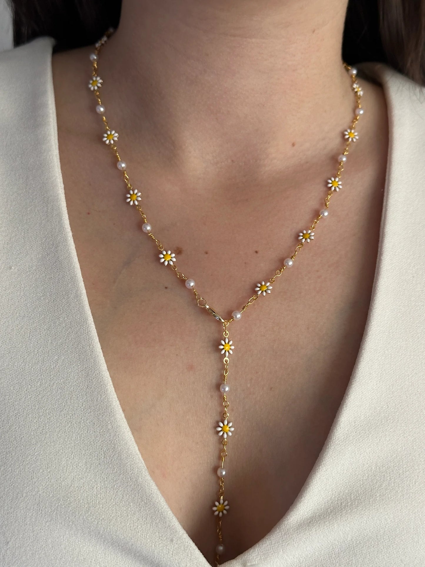 Papatya İnci Y Dekolte Kolye