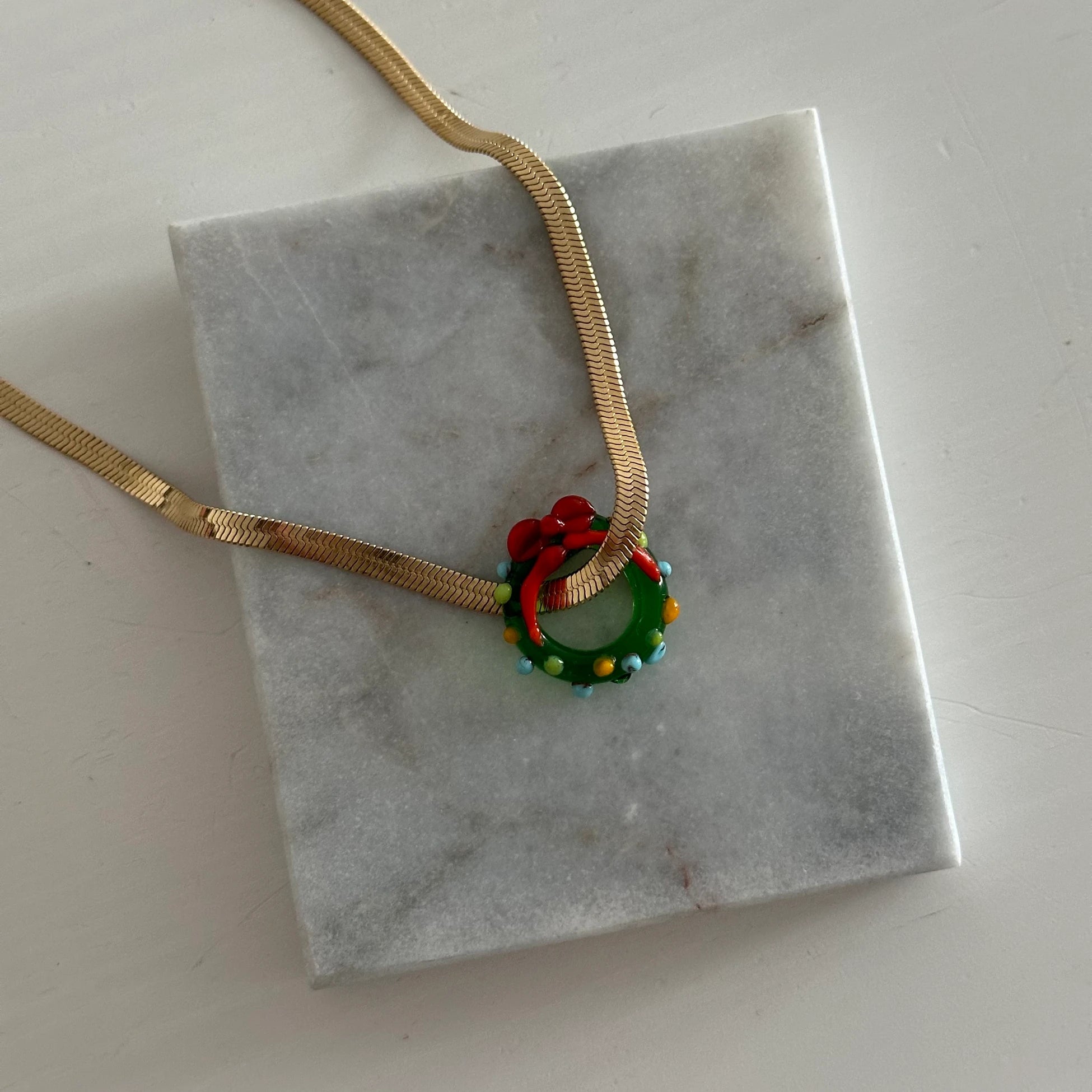 Çelik İtalyan Zincir Murano Cam Boncuk Yılbaşı Kapı Süsü