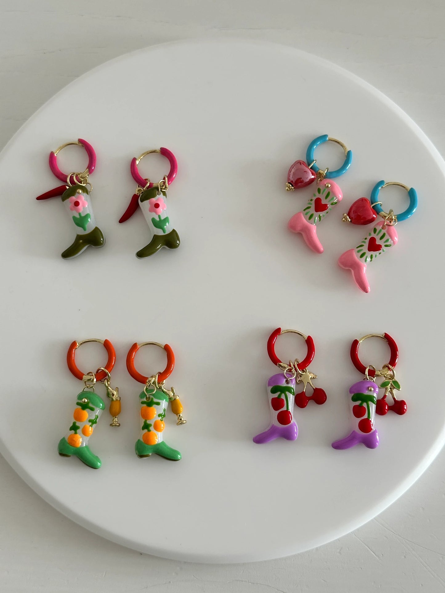 Murano Cam Boncuk Çiçek Kovboy Çizmesi Kadın Küpe