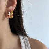 Renkli Mineli Çiçek Kadın Küpe