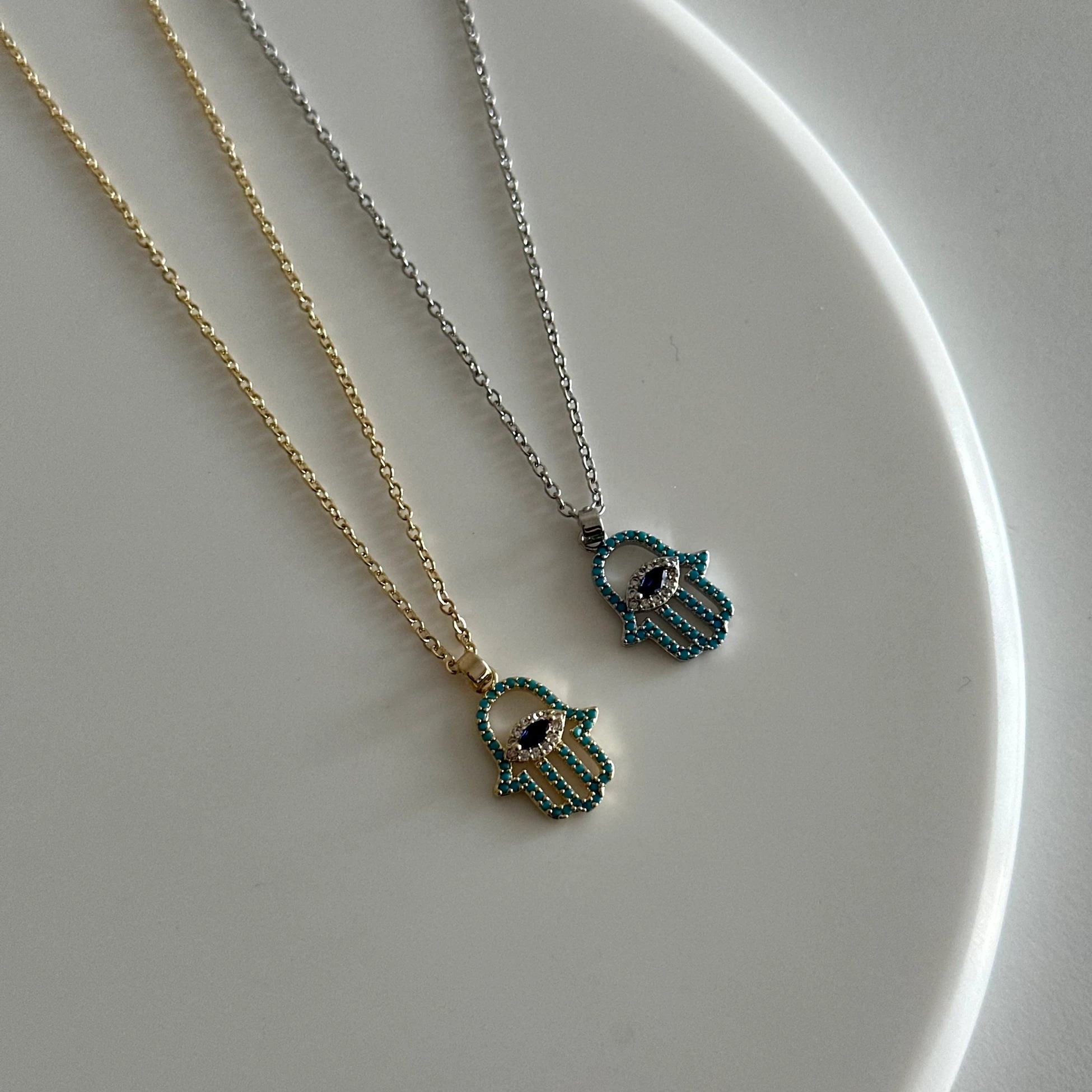 Fatma Ana Eli Nazar 14K Altın Kaplama Kolye