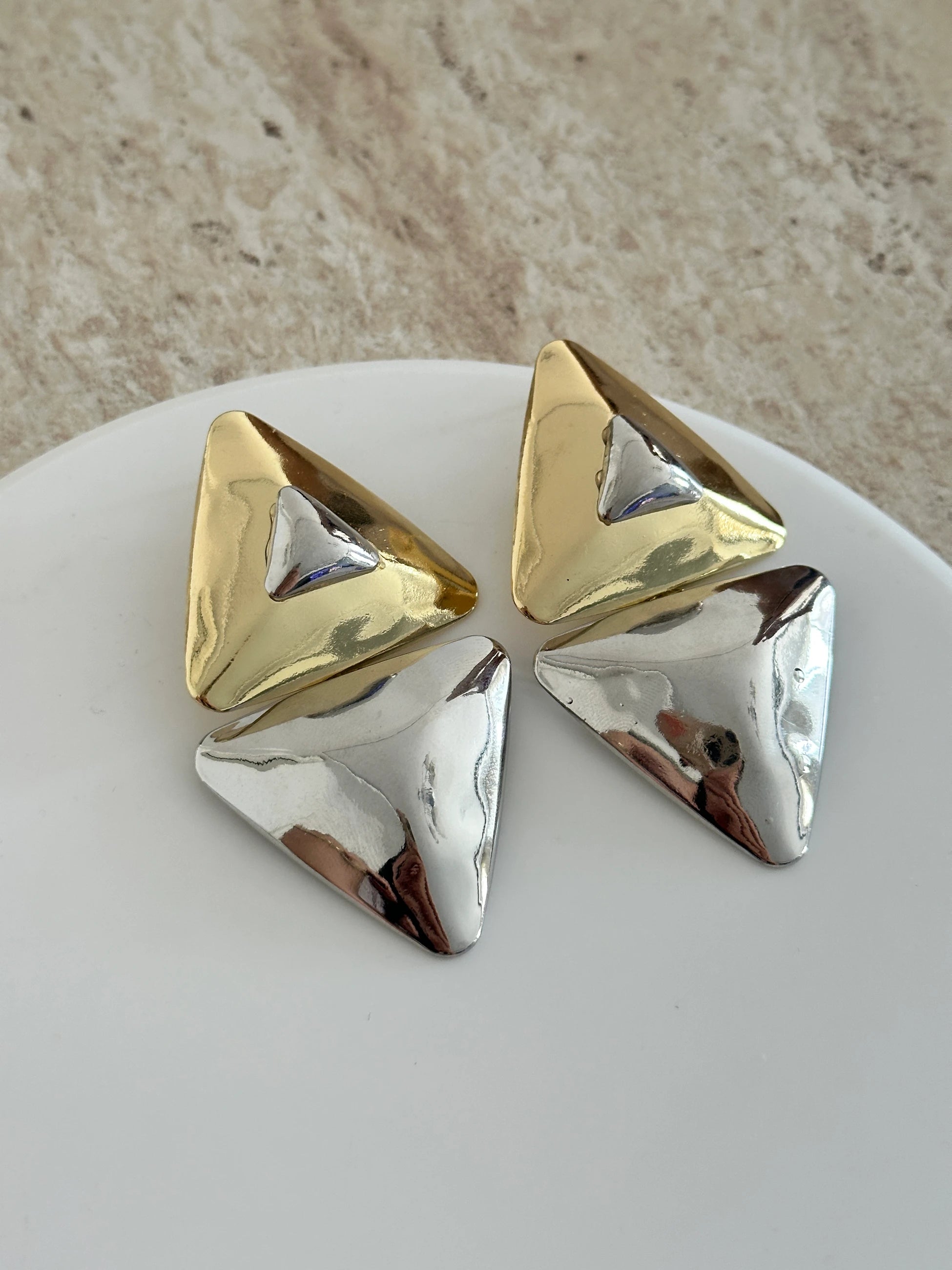 Gold & Gümüş Piramit Küpe