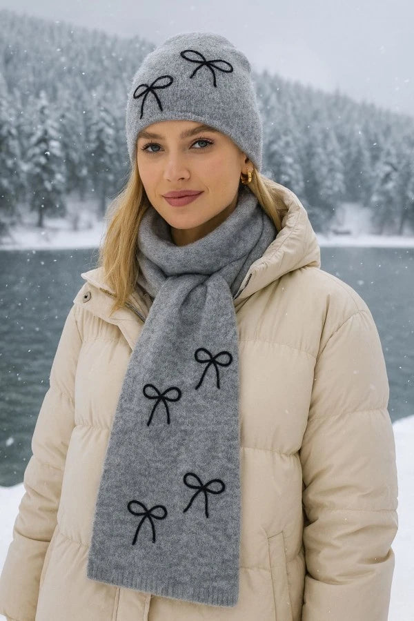 Yumuşak Dokulu Kurdele İp Dikişli Bere / Atkı Takım