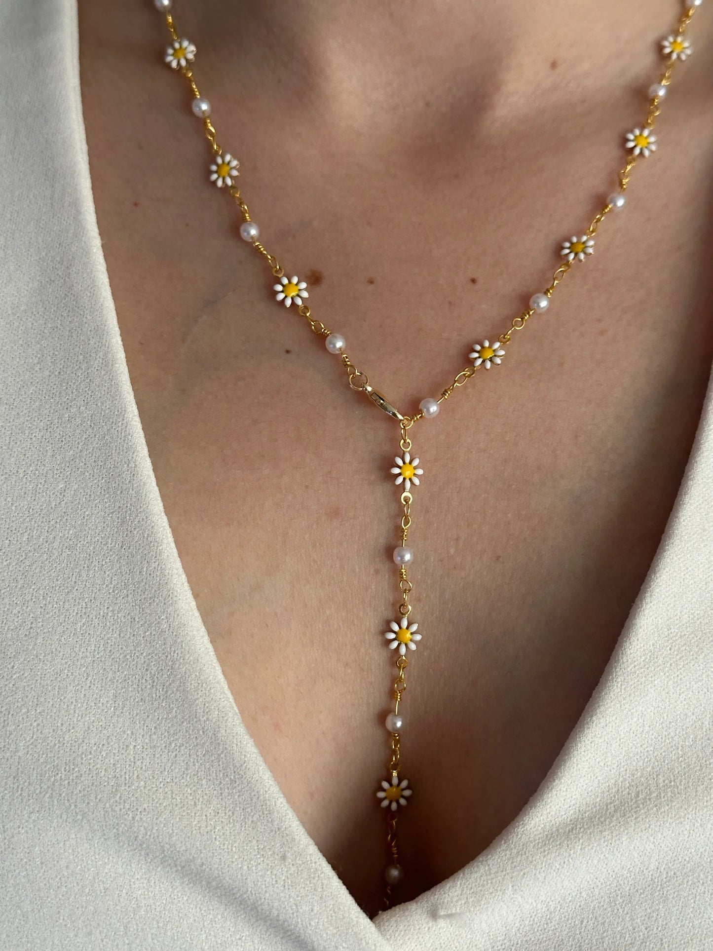 Papatya İnci Y Dekolte Kolye