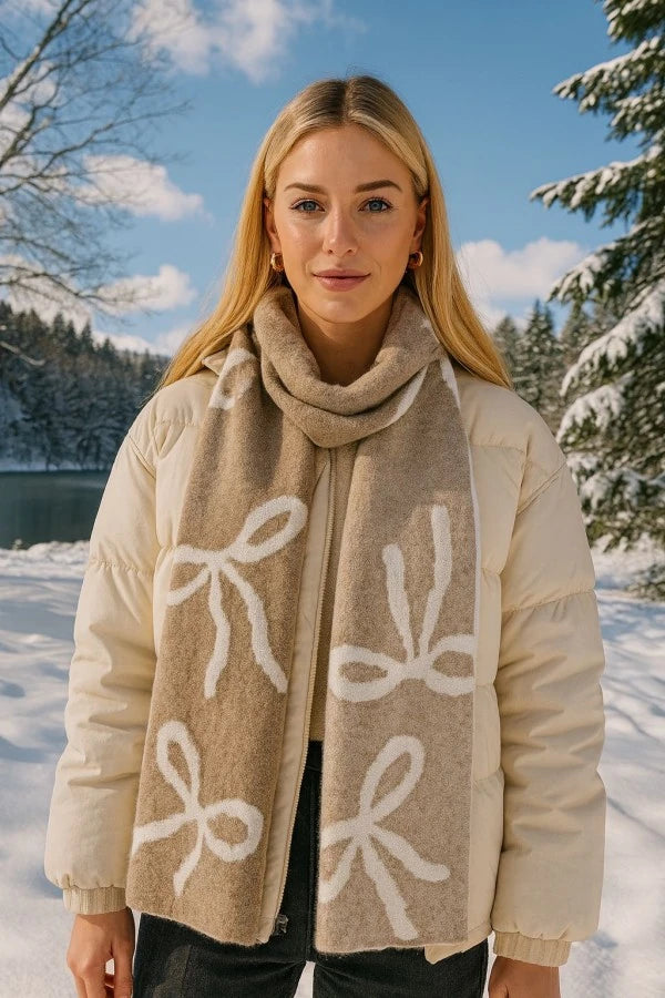 Kurdele Desenli Çift Taraflı Triko Kadın Atkı