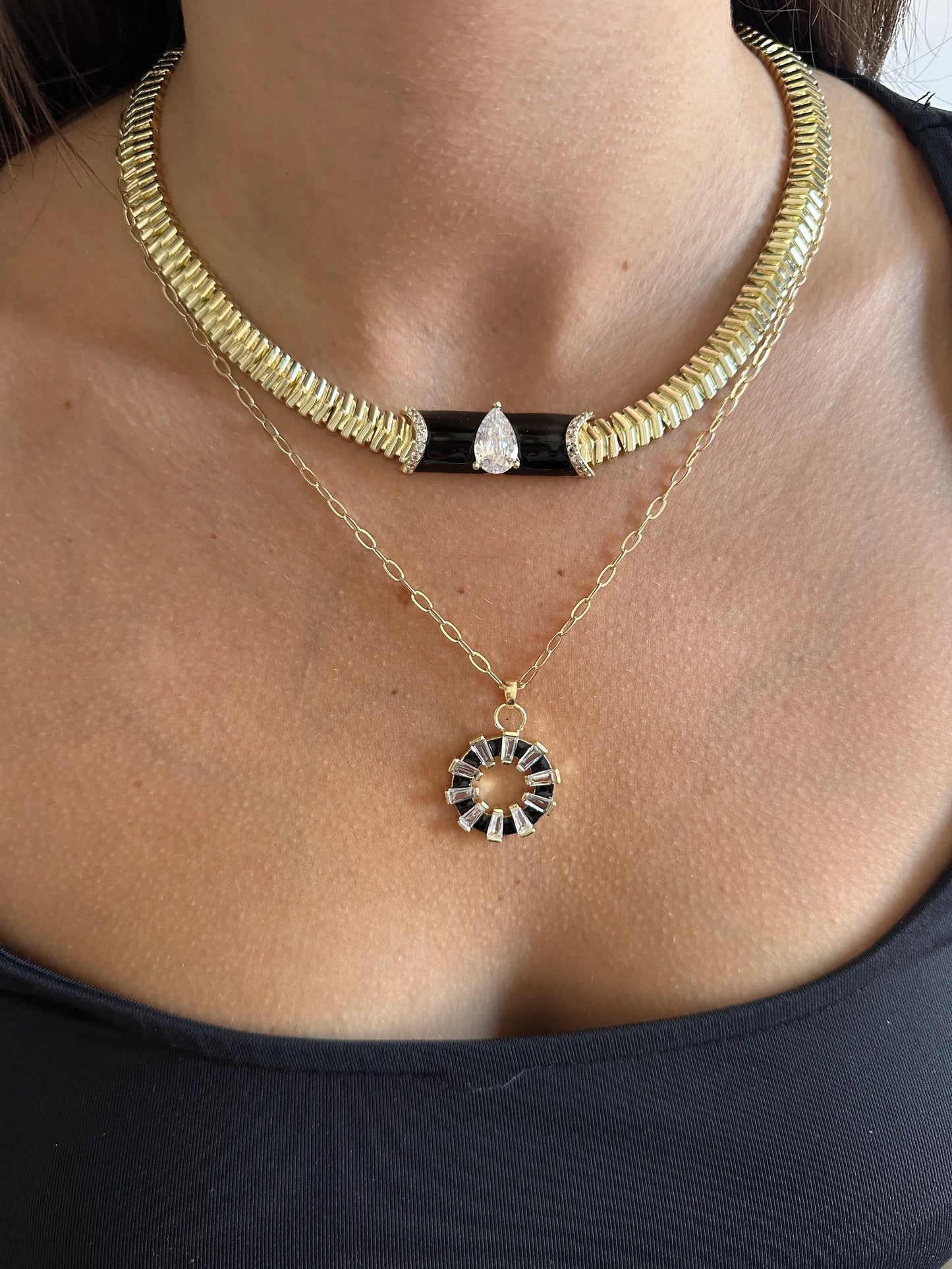 Siyah Zirkon Taş Halka Kadın Kolye