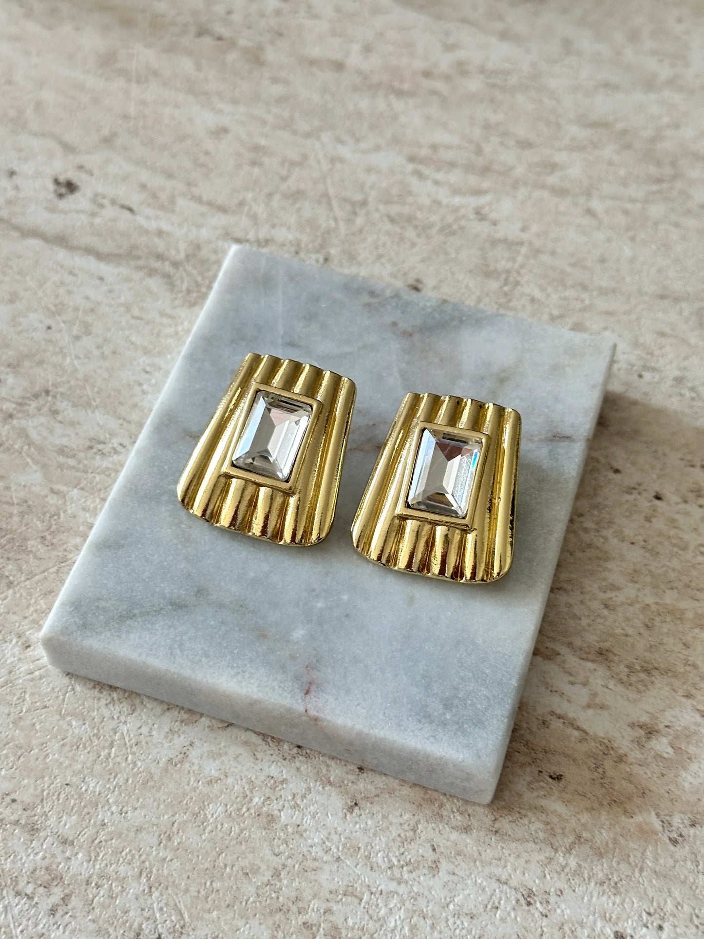 Gold Kare Zirkon Gümüş Taş Kadın Küpe