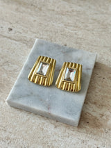 Gold Kare Zirkon Gümüş Taş Kadın Küpe