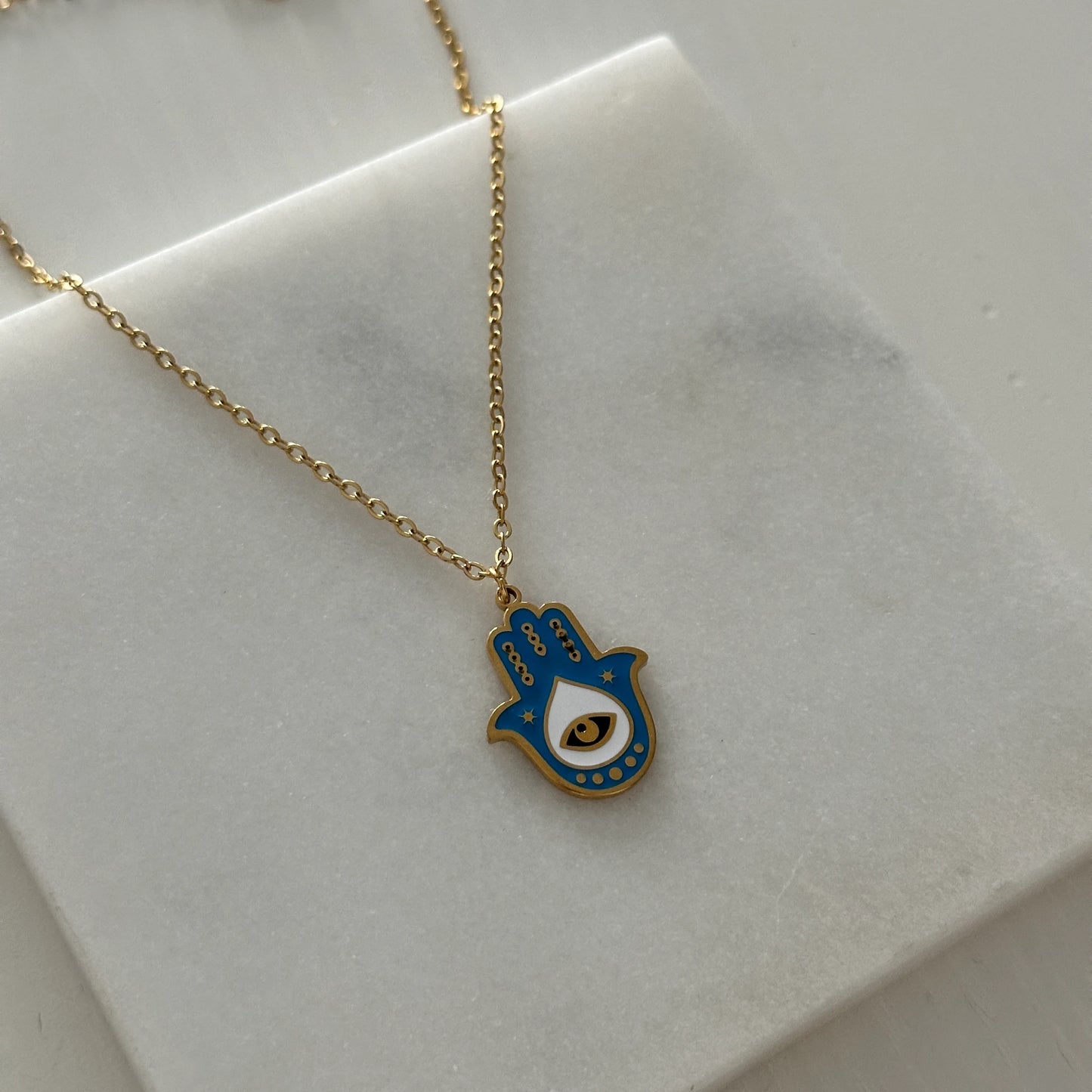 Hamsa Göz Fatma Ana Eli Çelik Kadın Kolye