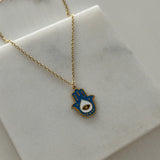 Hamsa Göz Fatma Ana Eli Çelik Kadın Kolye