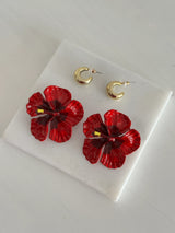 İkili Kırmızı Çiçek Kadın Küpe Set