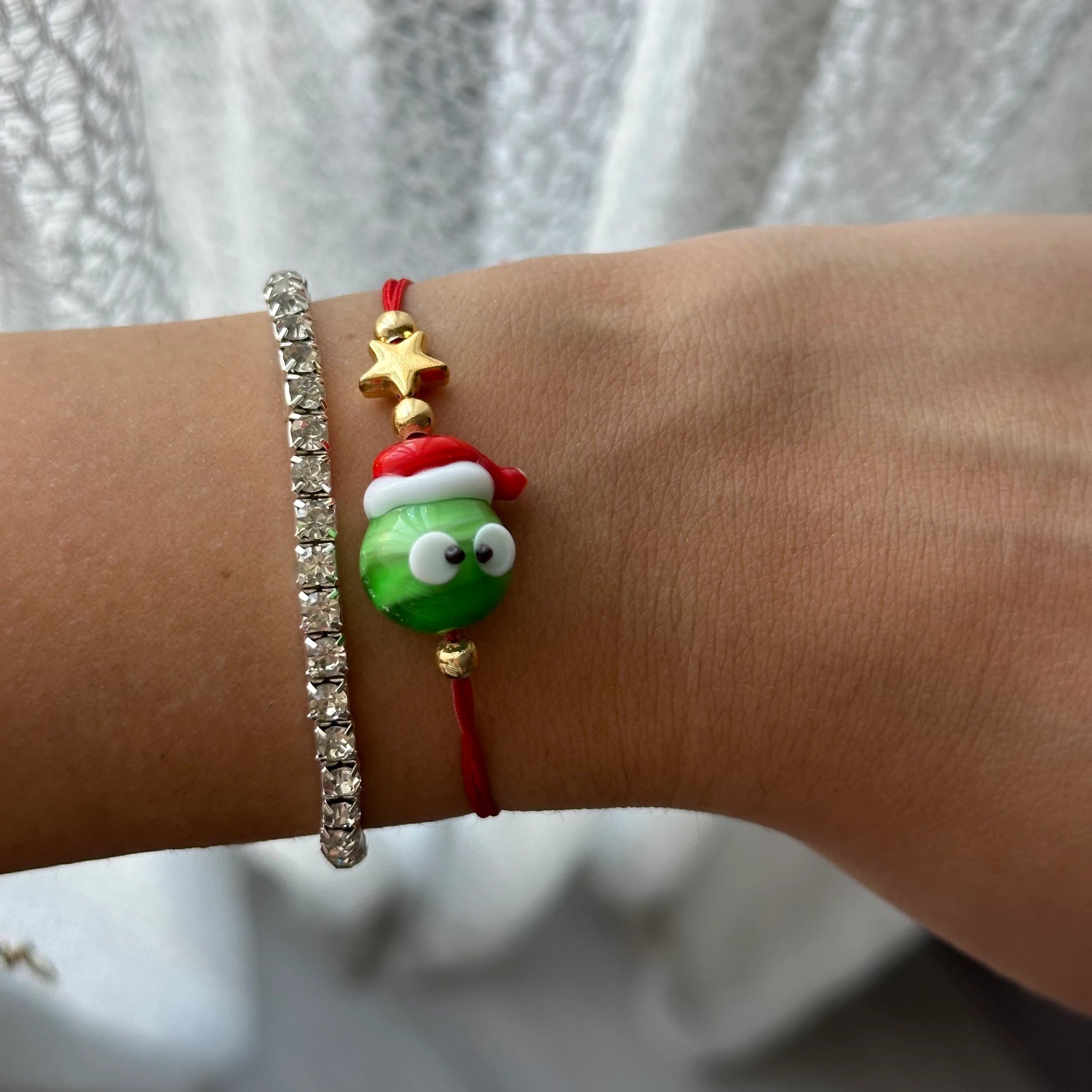 Yılbaşı Grinç Murano Cam Boncuk Kişiye Özel Harf Kadın Şans Bilekliğ