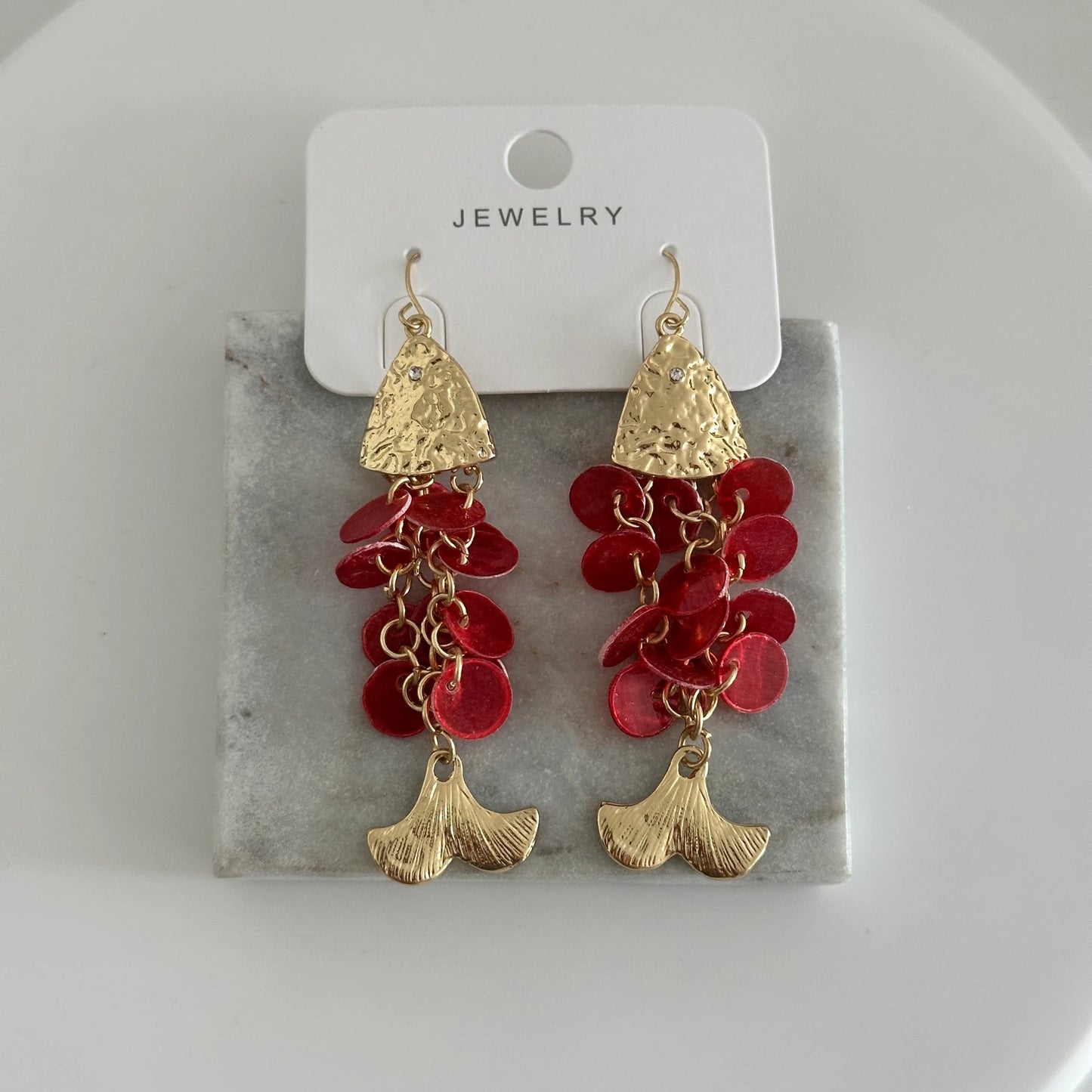 Bordo Pul Balık Kadın Küpe