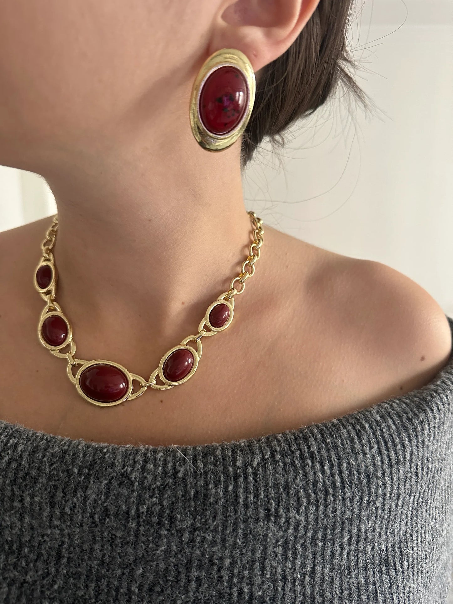 Bordo Taş Gold Kadın Kolye