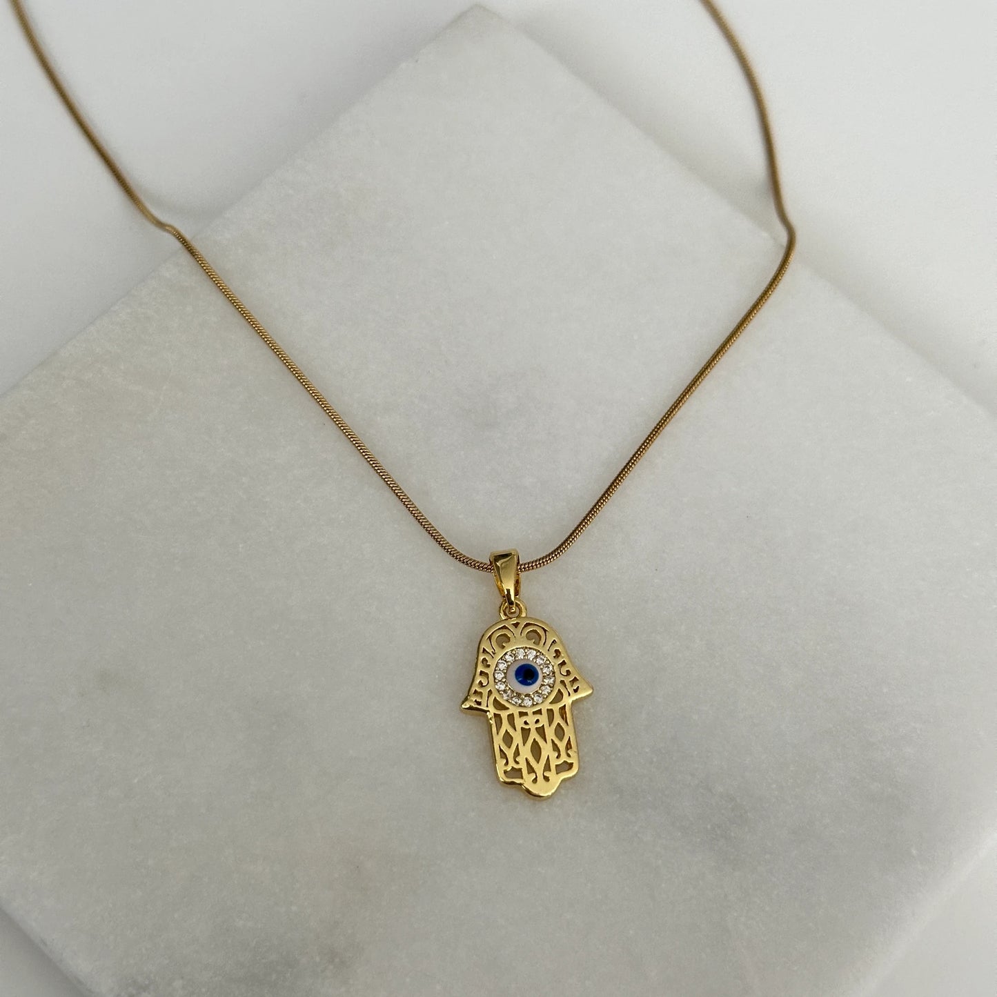 Nazar Hamsa Çelik Kadın Kolye