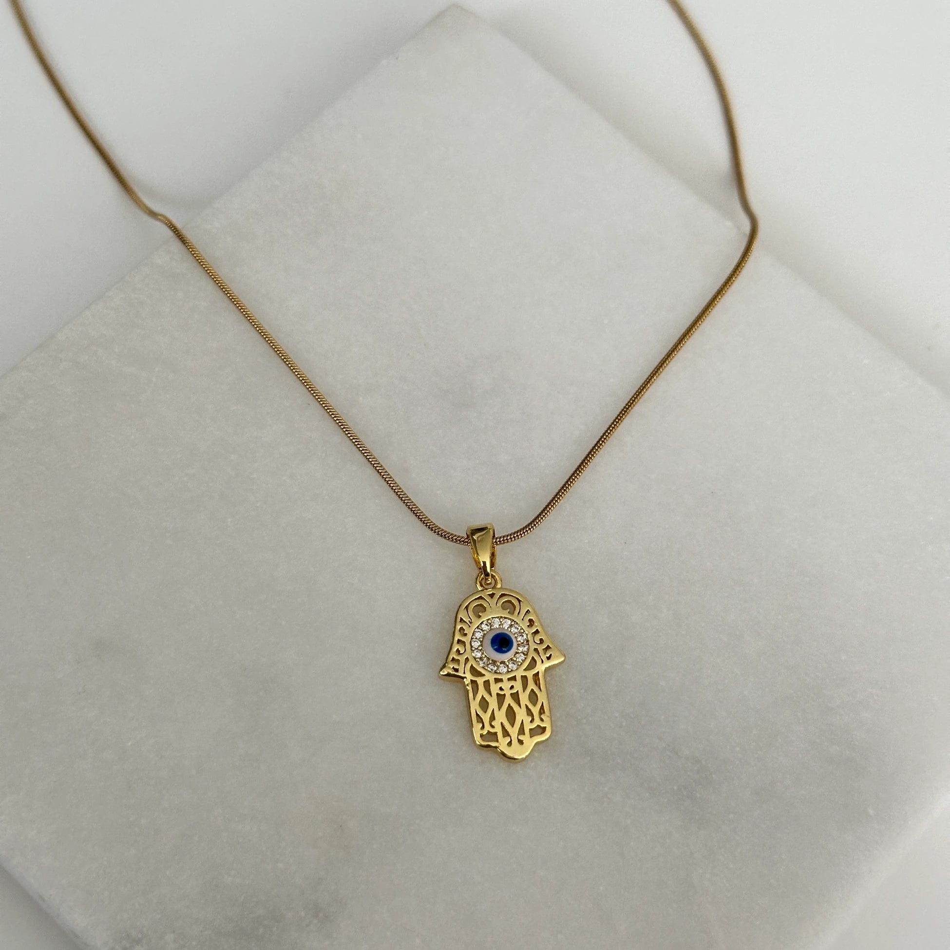 Nazar Hamsa Çelik Kadın Kolye