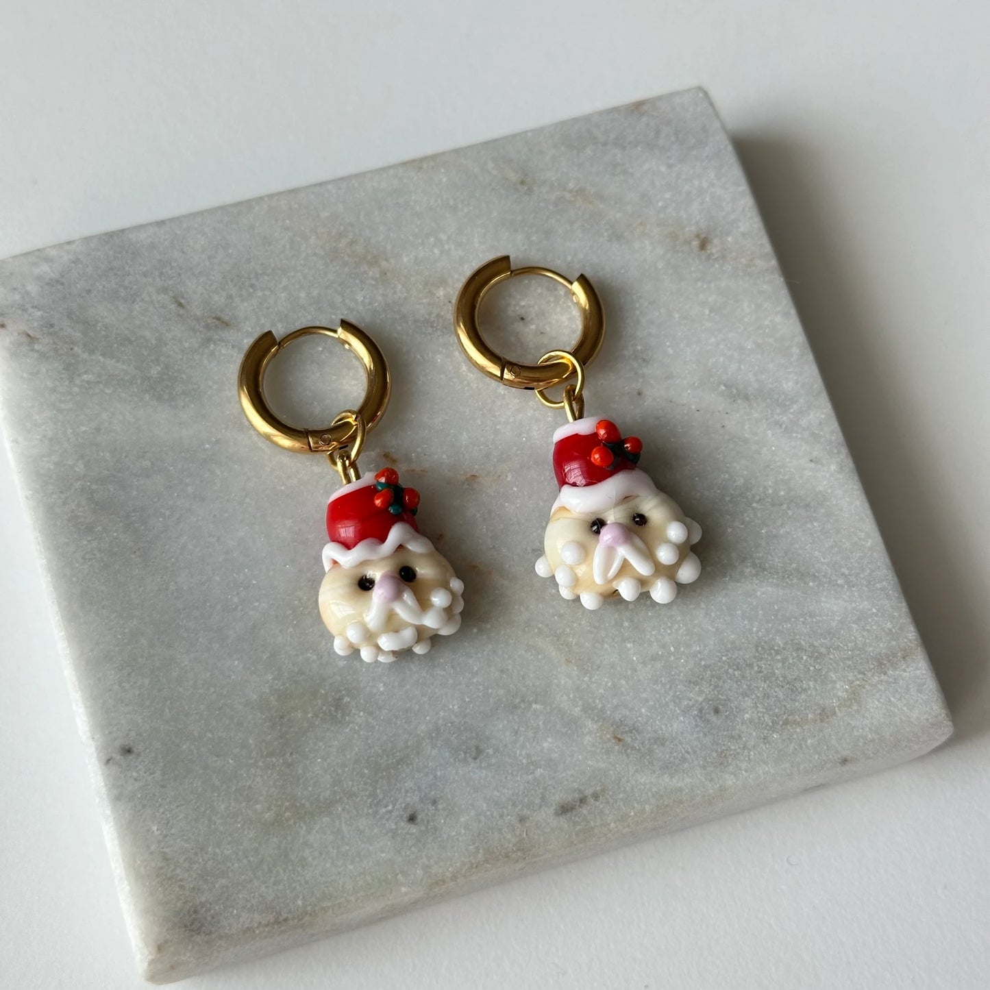 Yılbaşı Noel Baba Murano Cam Boncuk Kadın Set Küpe