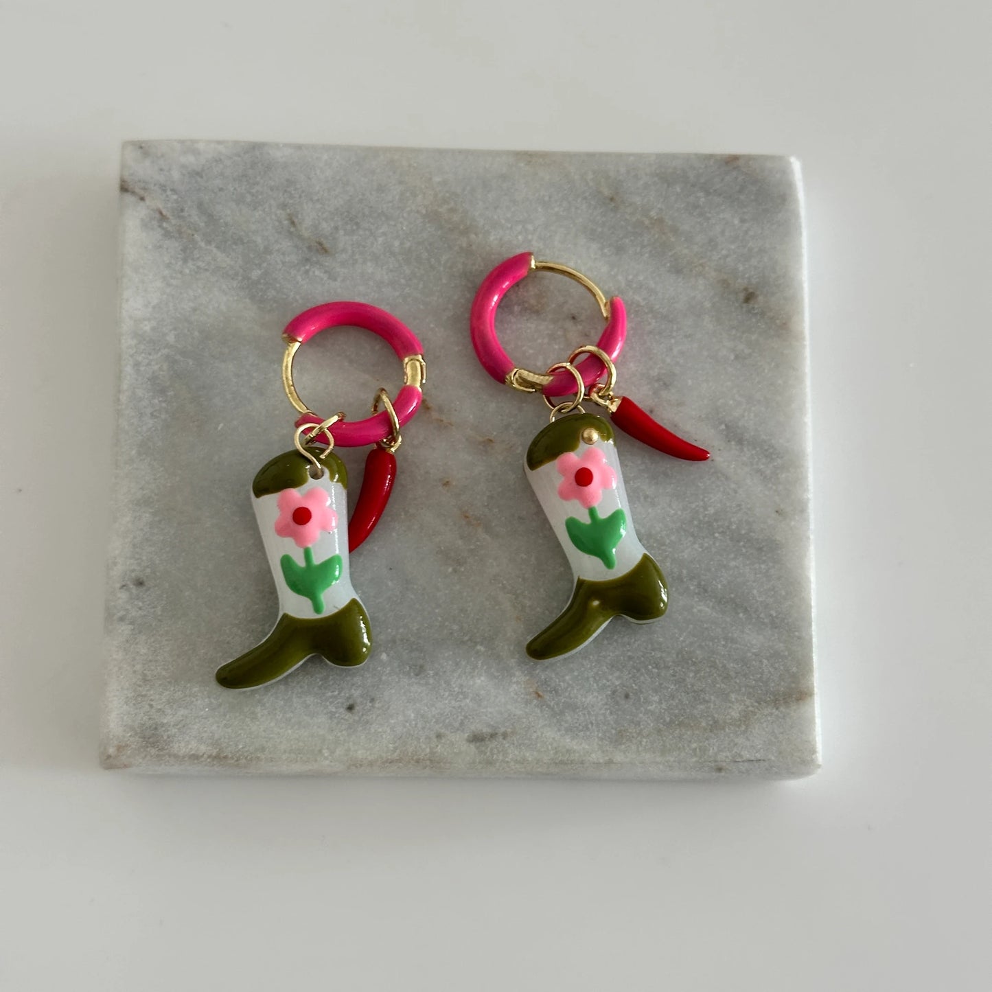 Murano Cam Boncuk Çiçek Kovboy Çizmesi Kadın Küpe