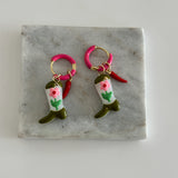 Murano Cam Boncuk Çiçek Kovboy Çizmesi Kadın Küpe