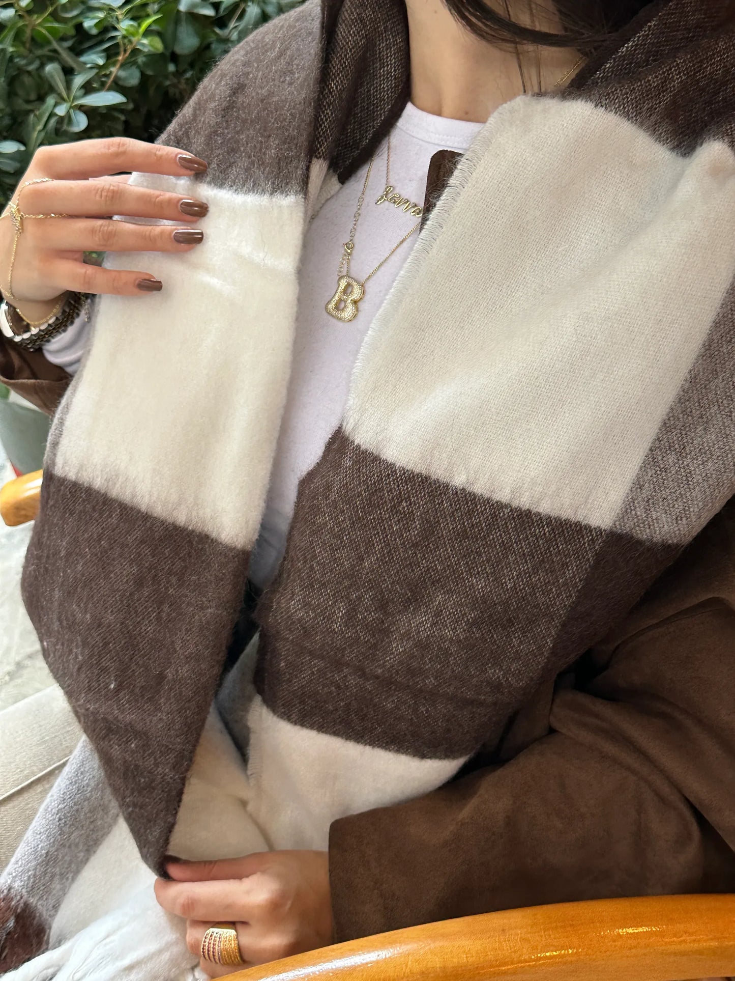 Kahve/Beyaz Kareli Pinterest Kadın Şal Atkı