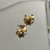 İncili Yıldız Taş Çelik Kadın Küpe