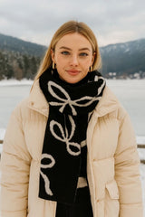 Kurdele Desenli Çift Taraflı Triko Kadın Atkı