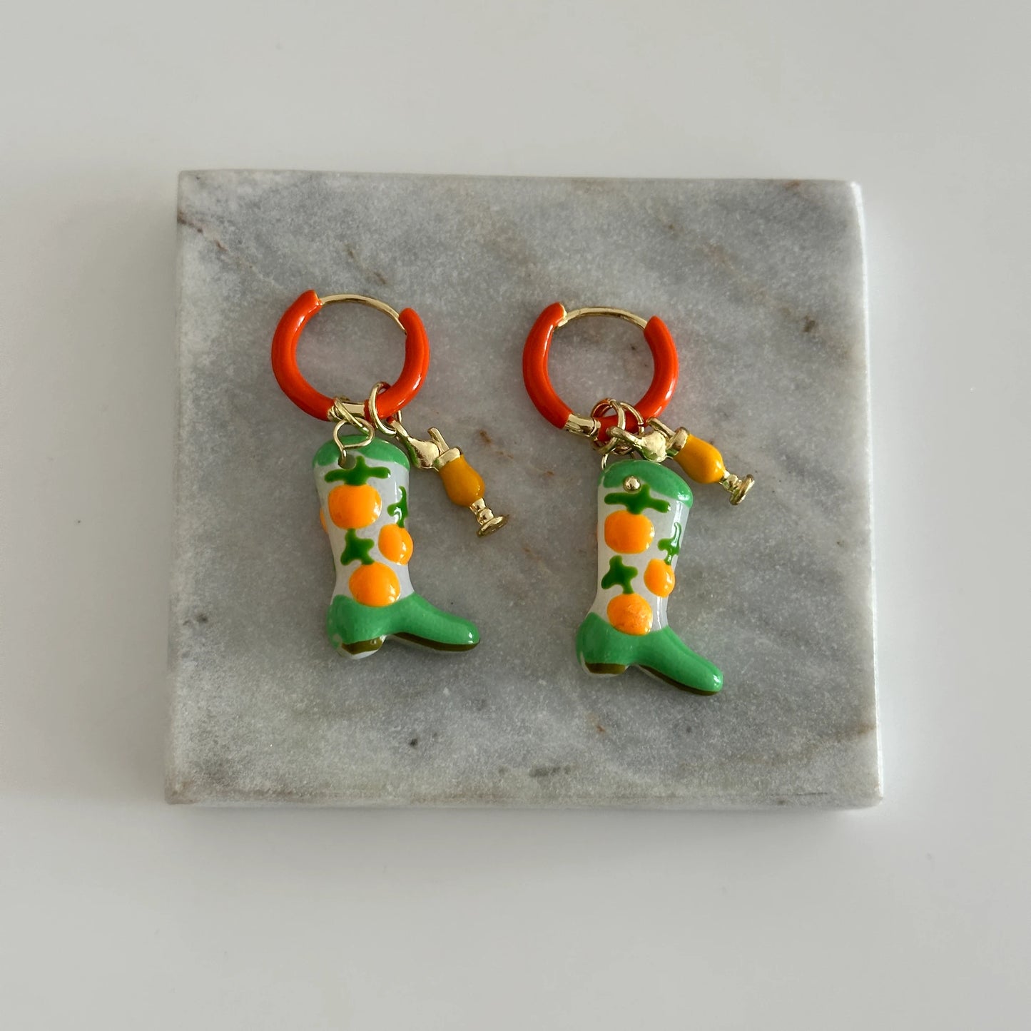 Murano Cam Boncuk Portakal Kovboy Çizmesi Kadın Küpe