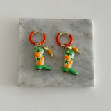 Murano Cam Boncuk Portakal Kovboy Çizmesi Kadın Küpe