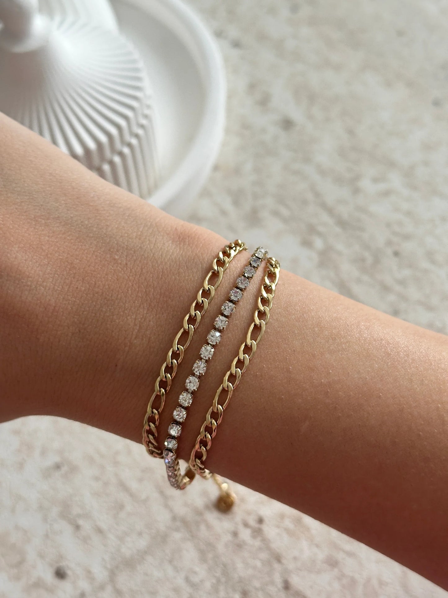 Üçü Bir Arada Su Yolu Zincir Çelik 14K Kadın Bileklik