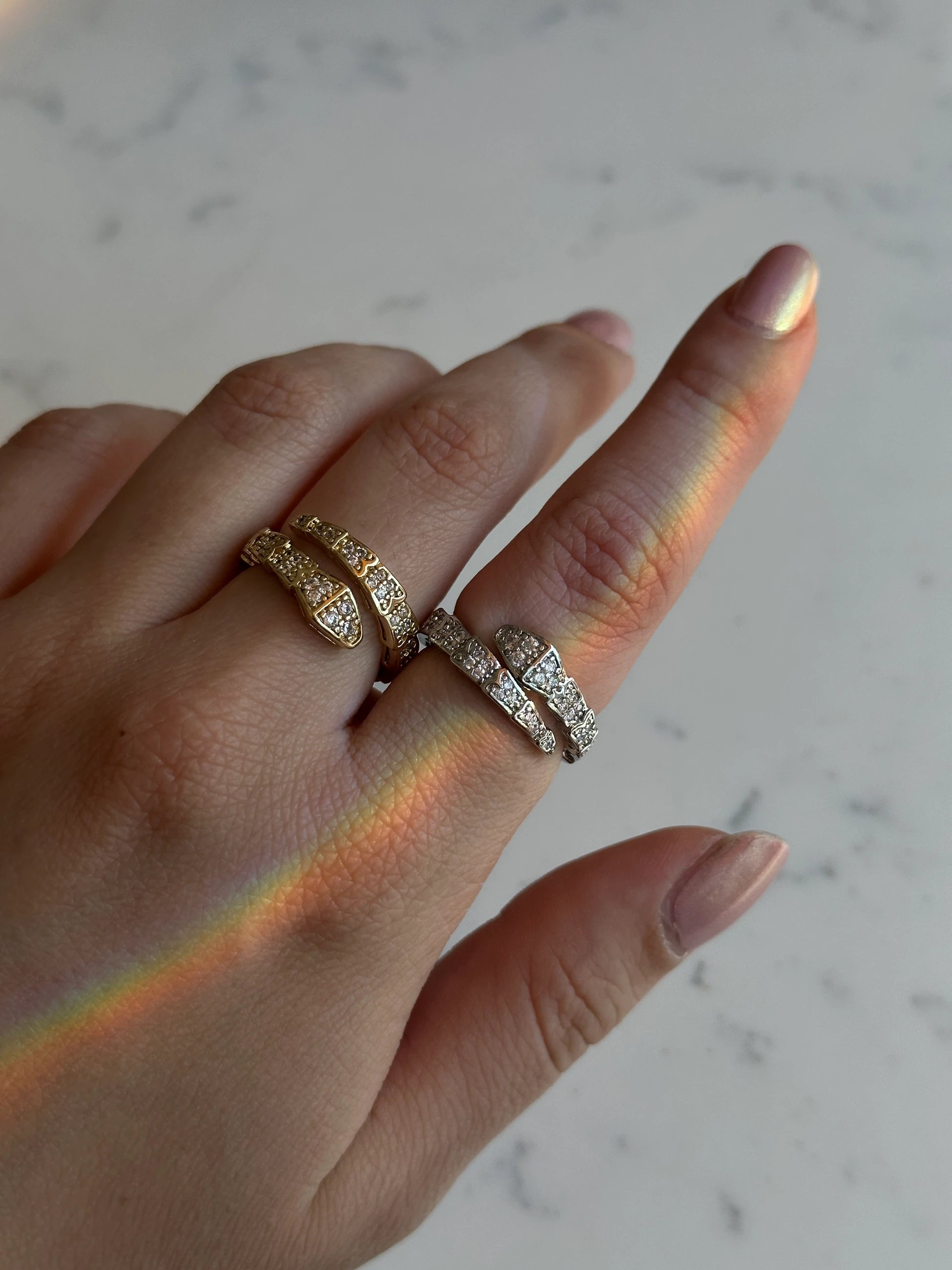 Yılan Zirkon Taş Ayarlanabilir Kadın Yüzük