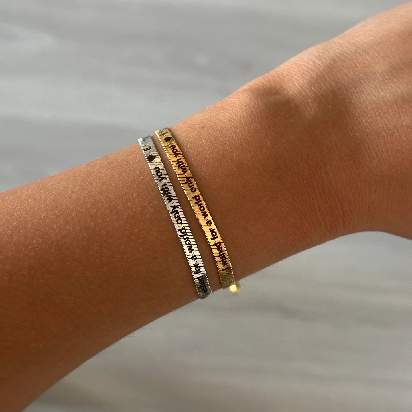 Kişiye Özel Lazer Baskı Çelik İtalyan Zincir Çift Bilekliği