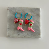 Murano Cam Boncuk Kalp Kovboy Çizmesi Kadın Küpe