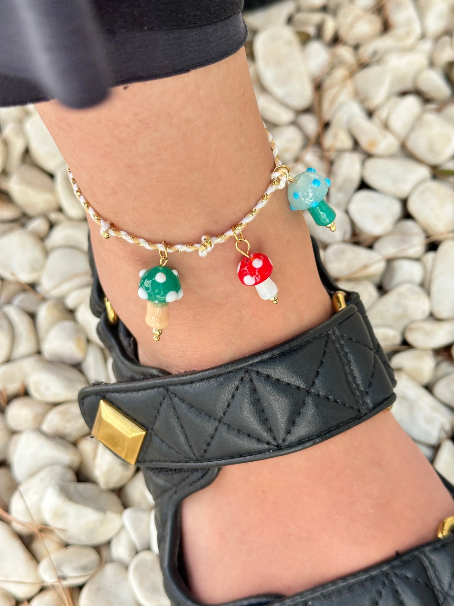 Murano Cam Boncuk Mantar İp Kadın Halhal