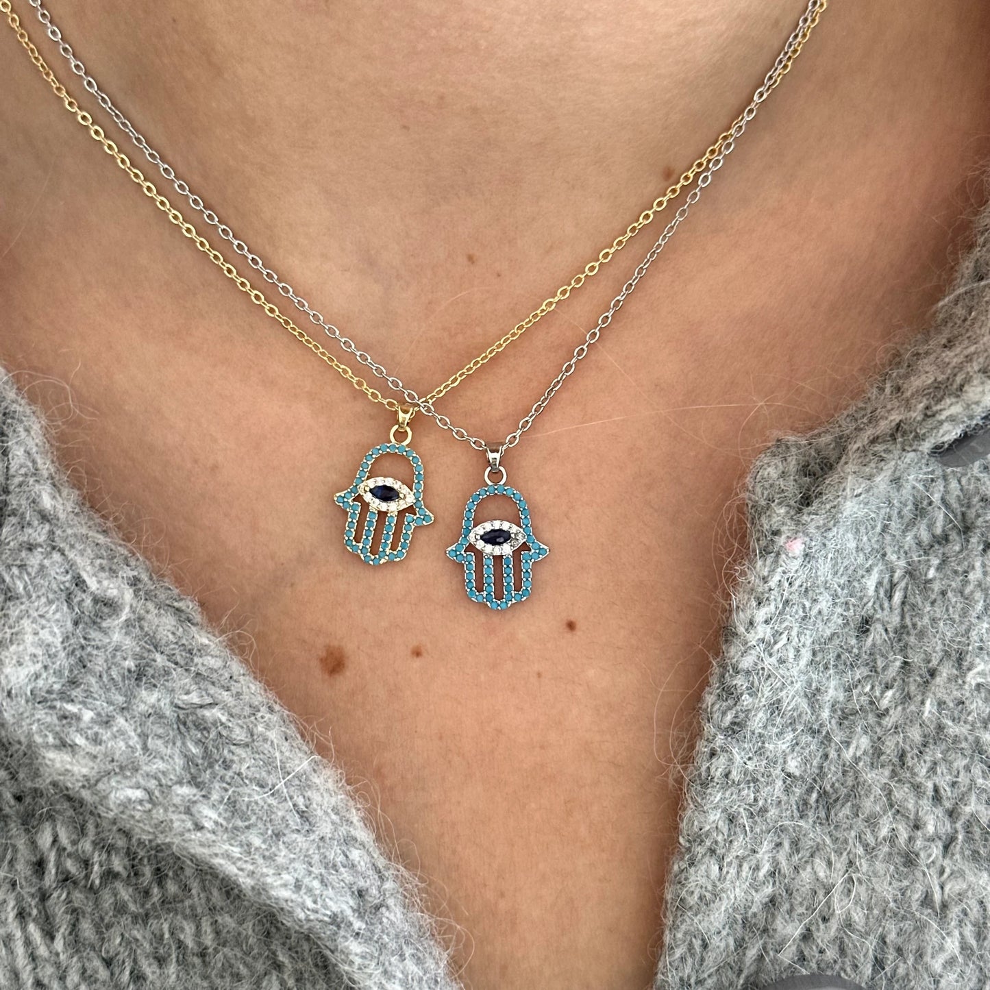 Fatma Ana Eli Nazar 14K Altın Kaplama Kolye